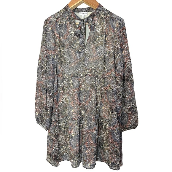 Luxology tiered babydoll Multicolor Long Sleeve Dress size large - Picture 1 of 4